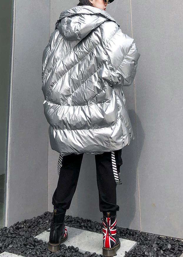 2019 silver Parkas for women oversized down jacket winter outwear hood ...