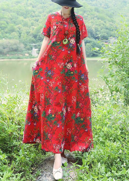 Art prints linen dress plus size Inspiration red Robe Dress summer ...