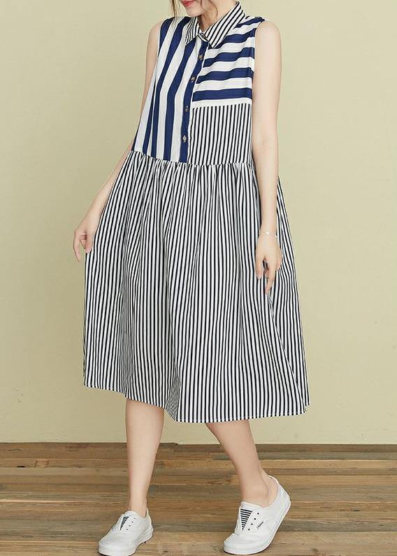 Beautiful lapel atchwork cotton dresses Outfits striped Robe Dress ...