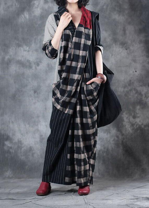 Beautiful plaid patchwork striped linen clothes asymmetric Dresses v ...
