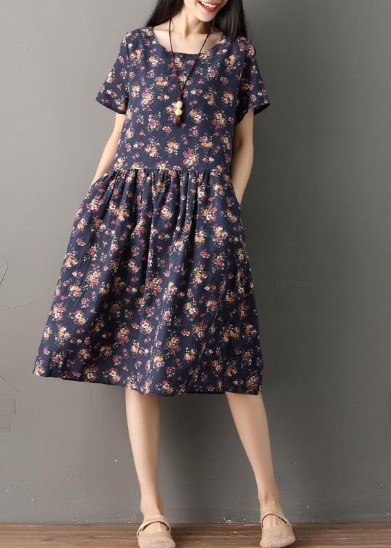 Beautiful print cotton clothes Indian Sewing navy oversized Dresses ...