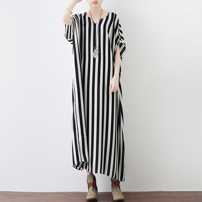 Black white striped summer dresses oversized chiffon caftans plus size ...