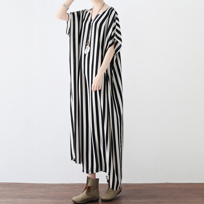 Black white striped summer dresses oversized chiffon caftans plus size ...