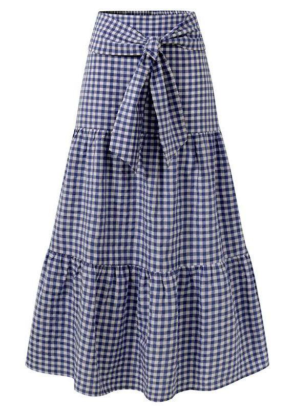 Bohemian Plaid Patchwork Elastic Waist Skirts - SooLinen