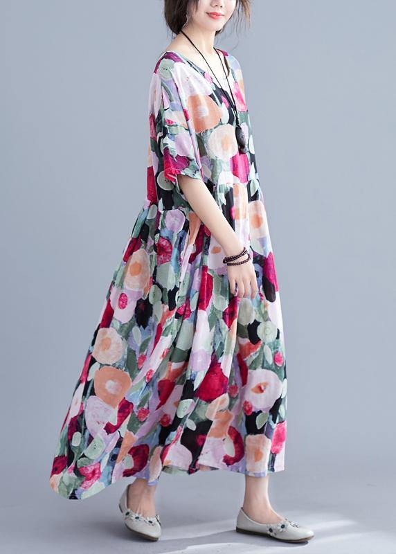 Bohemian floral Long dress half sleeve Cinched Maxi summer Dresses ...