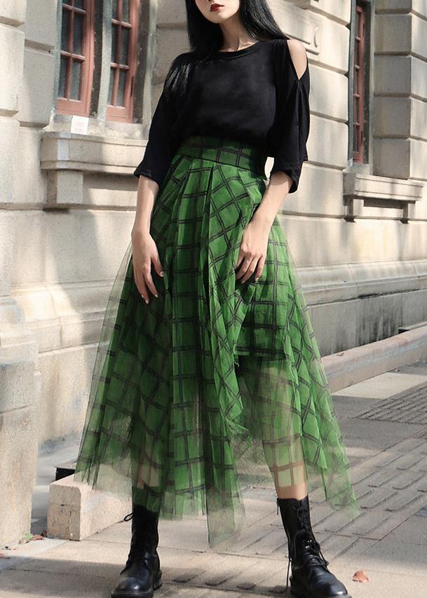 Asymmetric Plaid Tulle Skirt