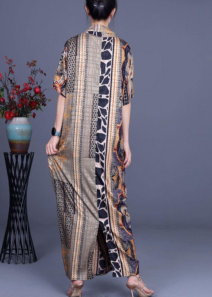Boutique Khaki Print Overlapping asymmetrical design Silk Summer Maxi ...