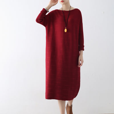 burgundy wave knit sweater dresses casual long winter dresses cotton ...