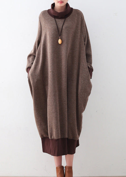 Chunky brown sweater dresses Loose fitting pullover boutique high neck ...