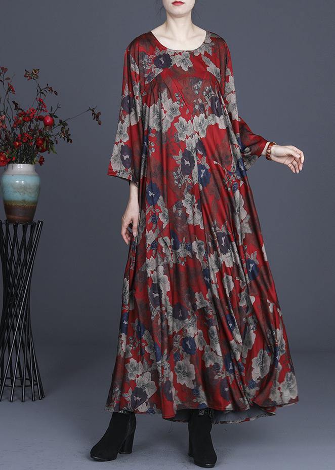 Classy Red Print Silk Cinched Summer Dress – SooLinen