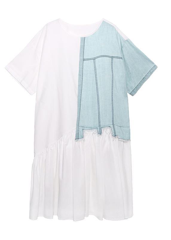 Classy high waist cotton summerWardrobes Shirts white patchwork Plus ...