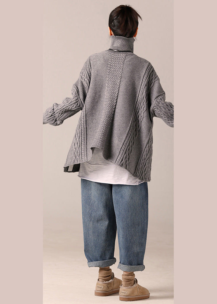 Cozy cotton Sweater outfit Quotes high neck gray Hipster knit top