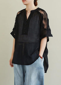 plus size black lace shirt