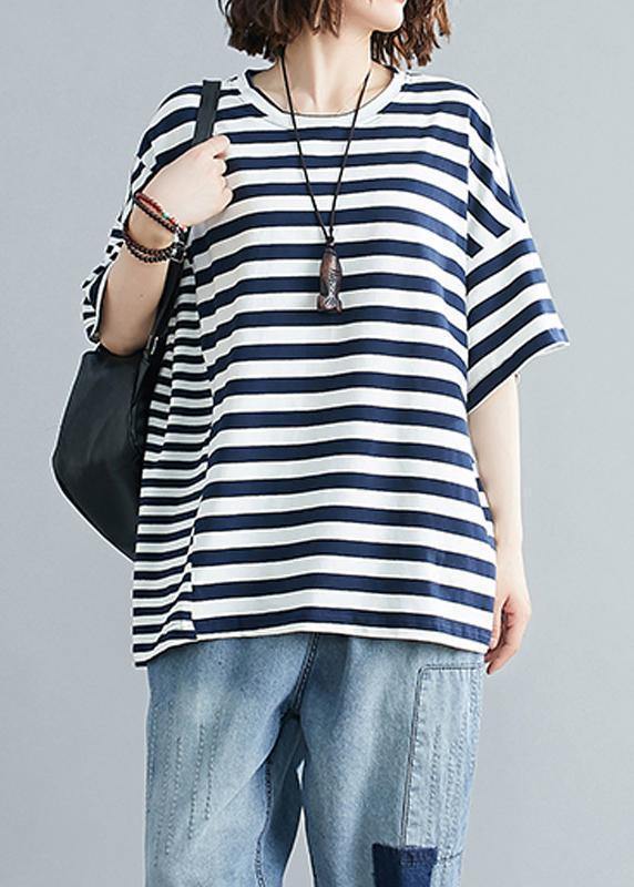 DIY o neck crane tops Tutorials navy striped blouse – SooLinen