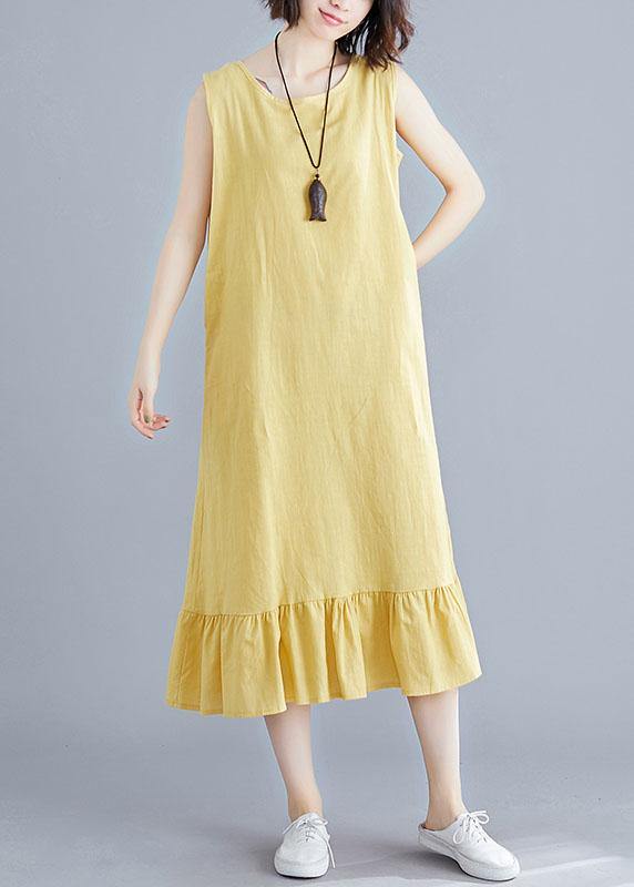 o neck sleeveless yellow dress