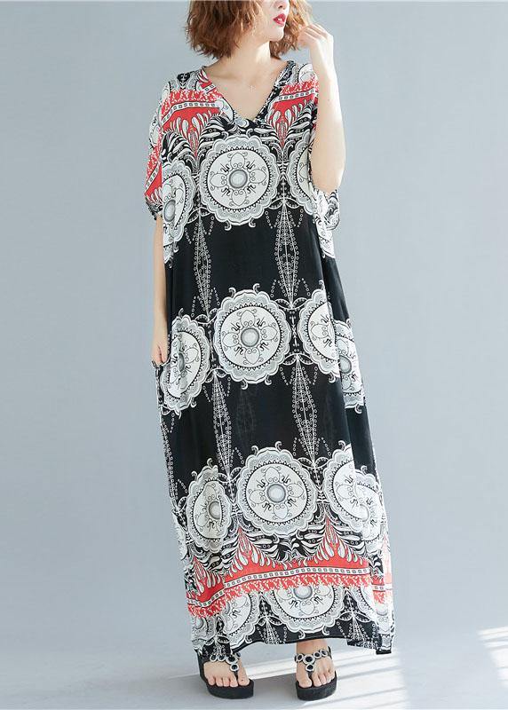 DIY prints linen cotton dress v neck Love summer Dresses – SooLinen