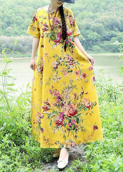 DIY yellow linen cotton outfit Boho Fabrics big hem cotton robes summer ...