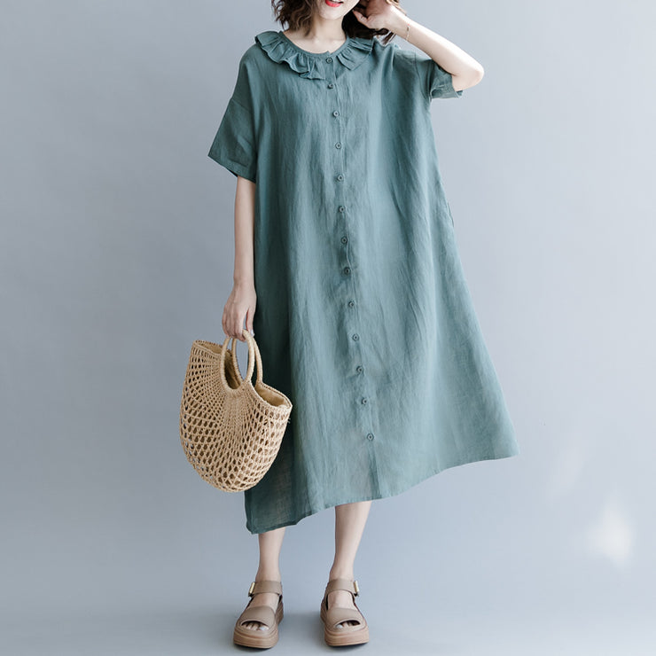 Elegant green natural cotton linen dress trendy plus size holiday ...