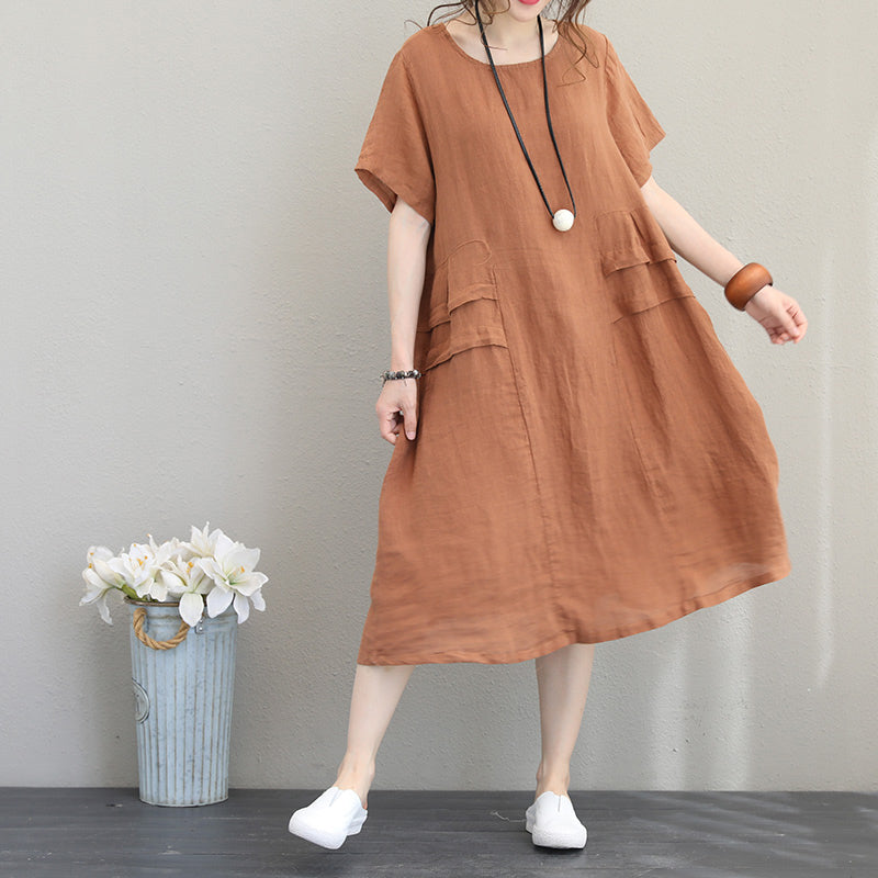 orange linen shift dress