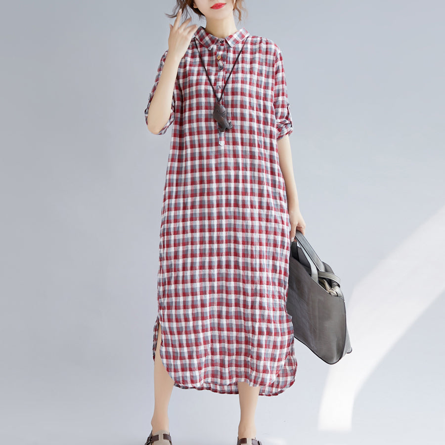 long plaid button up dress