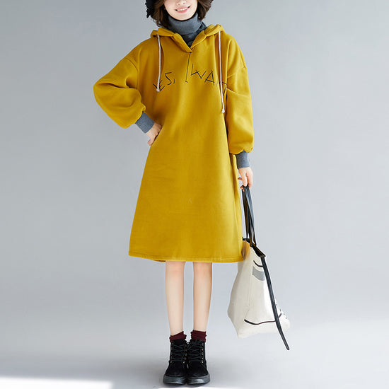 yellow hooded dress