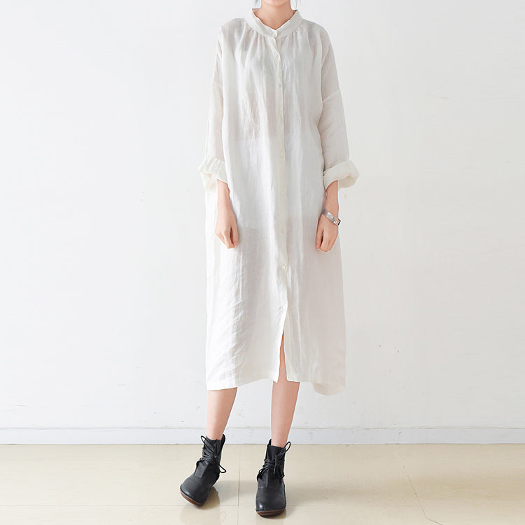 Fine White linen shirt dresses plus size women dress 2021 autumn – SooLinen
