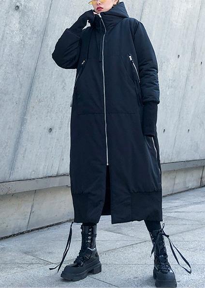 Fine black winter parkas oversize hooded zippered winter coats – SooLinen
