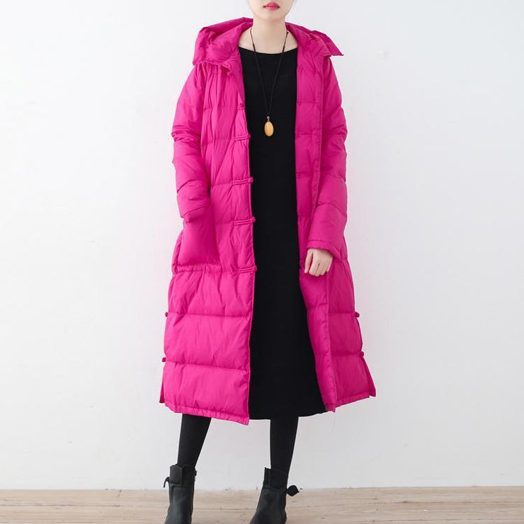 Fine rose red Puffers Jackets Loose fitting down jacket New hooded ...