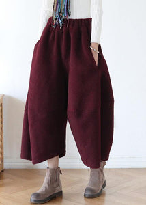 French pants stylish red Tutorials elastic waist wide leg pants