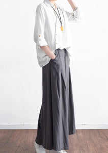 grey long pleated skirt