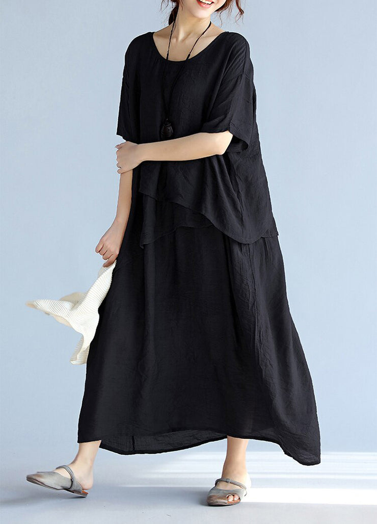 baggy gray long linen dresses oversized layered cotton maxi dress vint ...