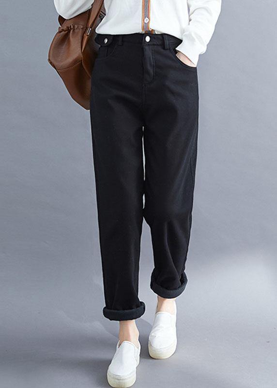 Handmade spring wild trousers oversize black Gifts pockets pants – SooLinen