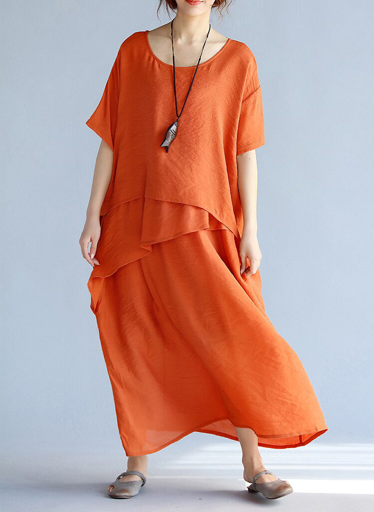 baggy gray long linen dresses oversized layered cotton maxi dress vint ...