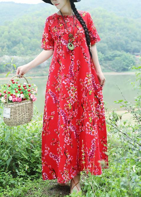 Italian Chinese Button cotton Tunics Omychic pattern red shift Dresses ...