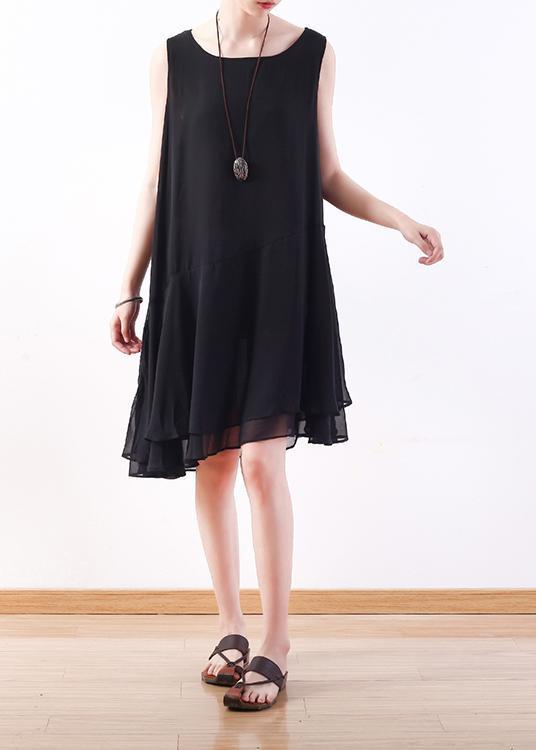 black linen sleeveless dress