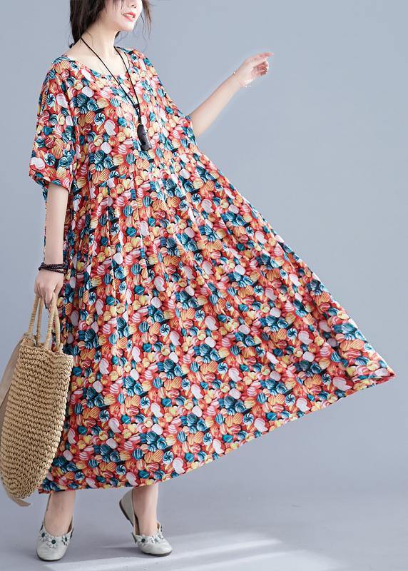 Italian floral cotton Robes o neck wrinkled Maxi summer Dress – SooLinen