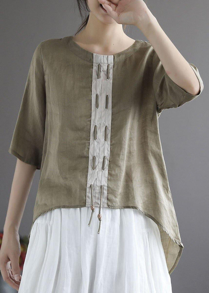 Khaki low high design Design Patchwork Summer Linteum Shirt Tops