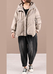 Luxury Khaki Loose Zippered Winter Duck Down Long sleeve Down Coat