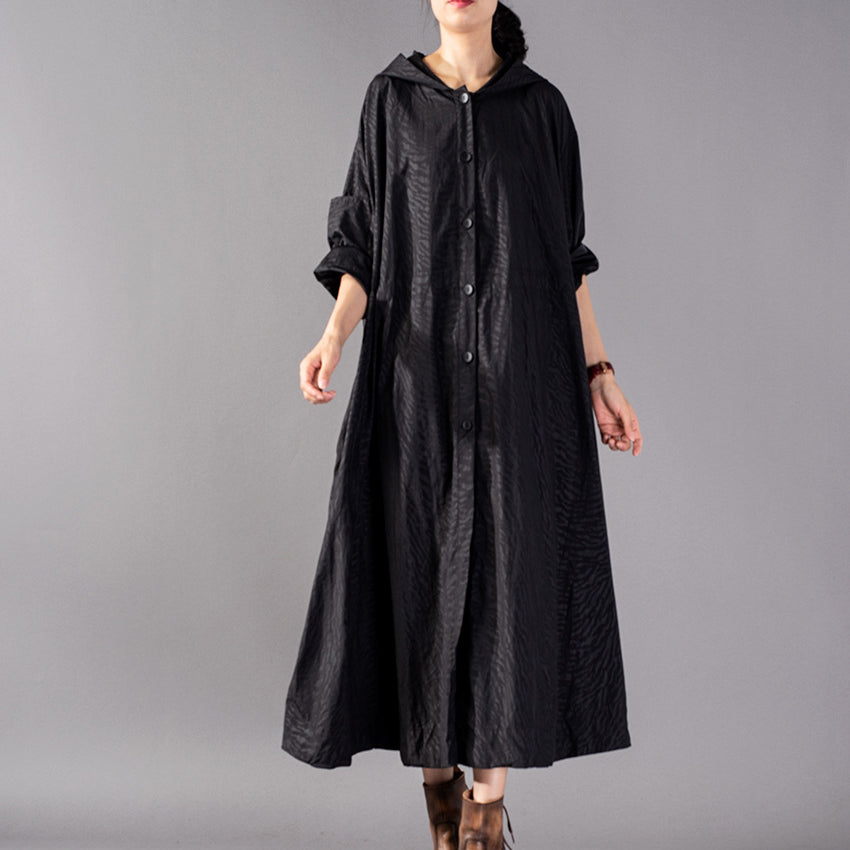 Luxury black Coats oversize hooded fashion trench coat Fine baggy Wint ...