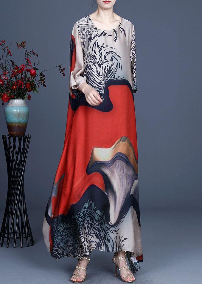 Modern Blue Print asymmetrical design Casual Summer Silk Long Dress ...