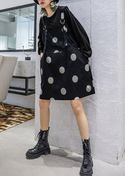 Modern false two pieces Cotton outfit Tutorials black Dress fall - SooLinen