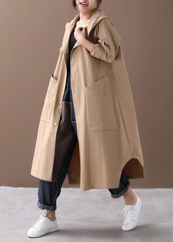 Modern hooded Large pockets fine clothes For Women khaki baggy coat ...