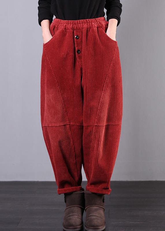 Modern red women pants oversize fall Corduroy pockets Cotton casual pa ...