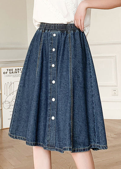 natural navy elastic waist button 2022 cotton denim skirts summer ...