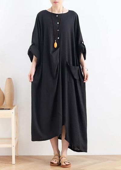 Organic black cotton dresses o neck asymmetric Maxi summer Dresses ...