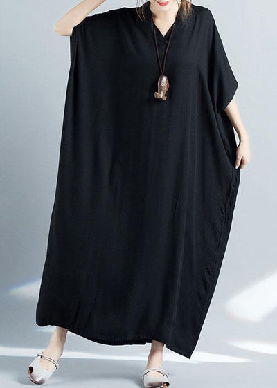 Organic black cotton quilting dresses v neck baggy long summer Dresses ...