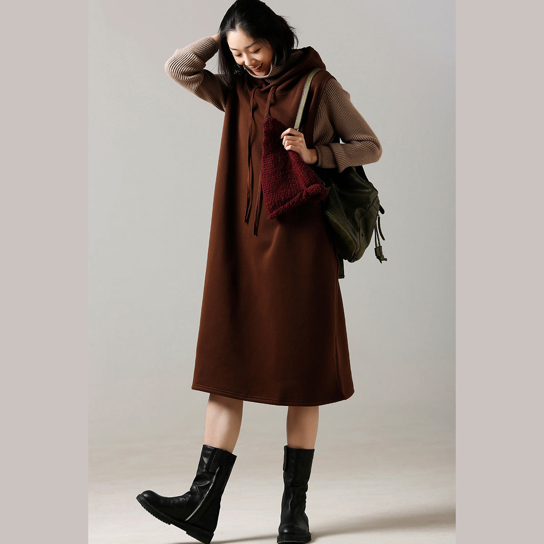 Hedendaags Oversized Sweater dress outfit Beautiful hooded khaki Ugly knitted IW-78