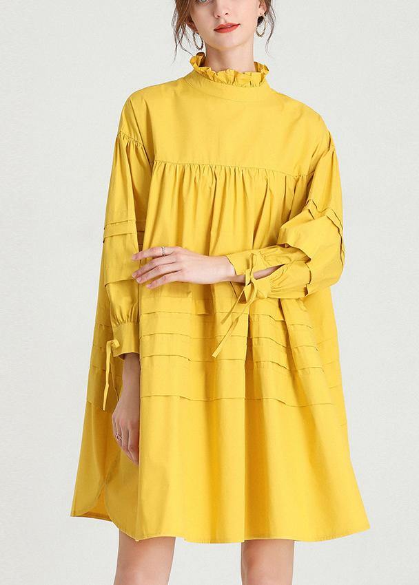 Plus Size Yellow Stand Cotton Bow Spring Maxi Dresses – SooLinen