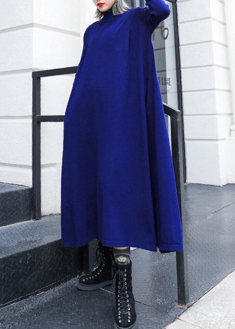 Simple blue Sweater dress outfit Street Style high neck pockets Ugly ...