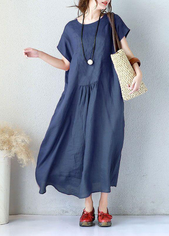Blue Plus Size Casual Cotton Linen Dresses For Women Q9043– FantasyLinen